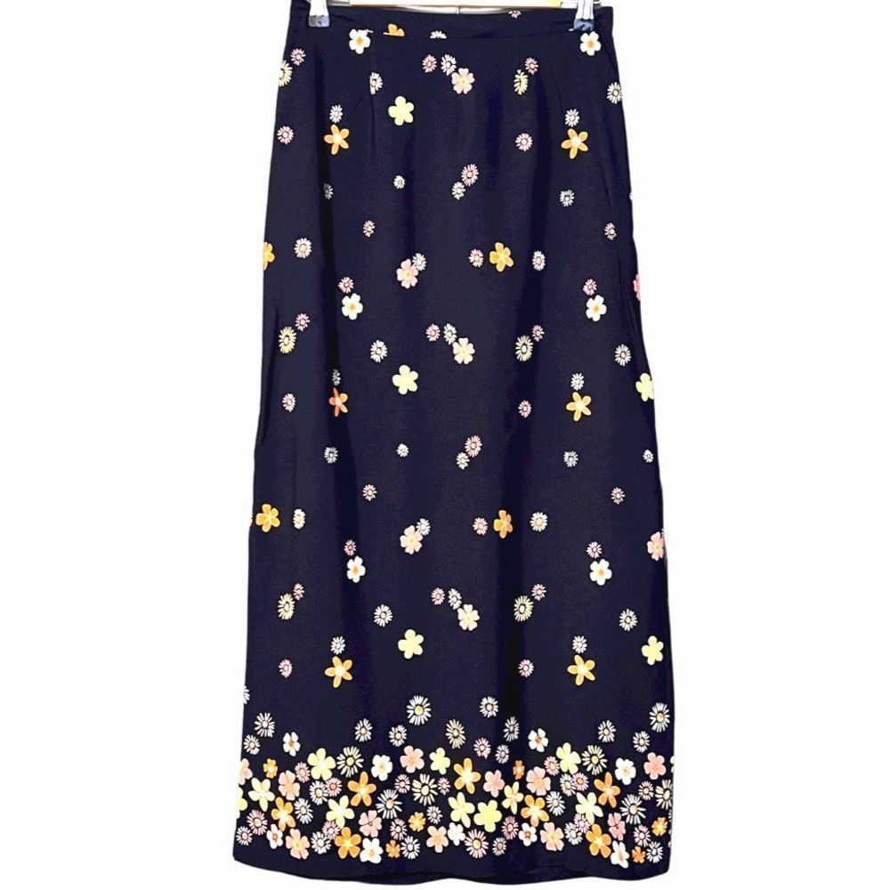 🌟VINTAGE🌟 Christopher&Banks Maxi Skirt with Side Slits And 60's Retro Flowers - Picture 1 of 16